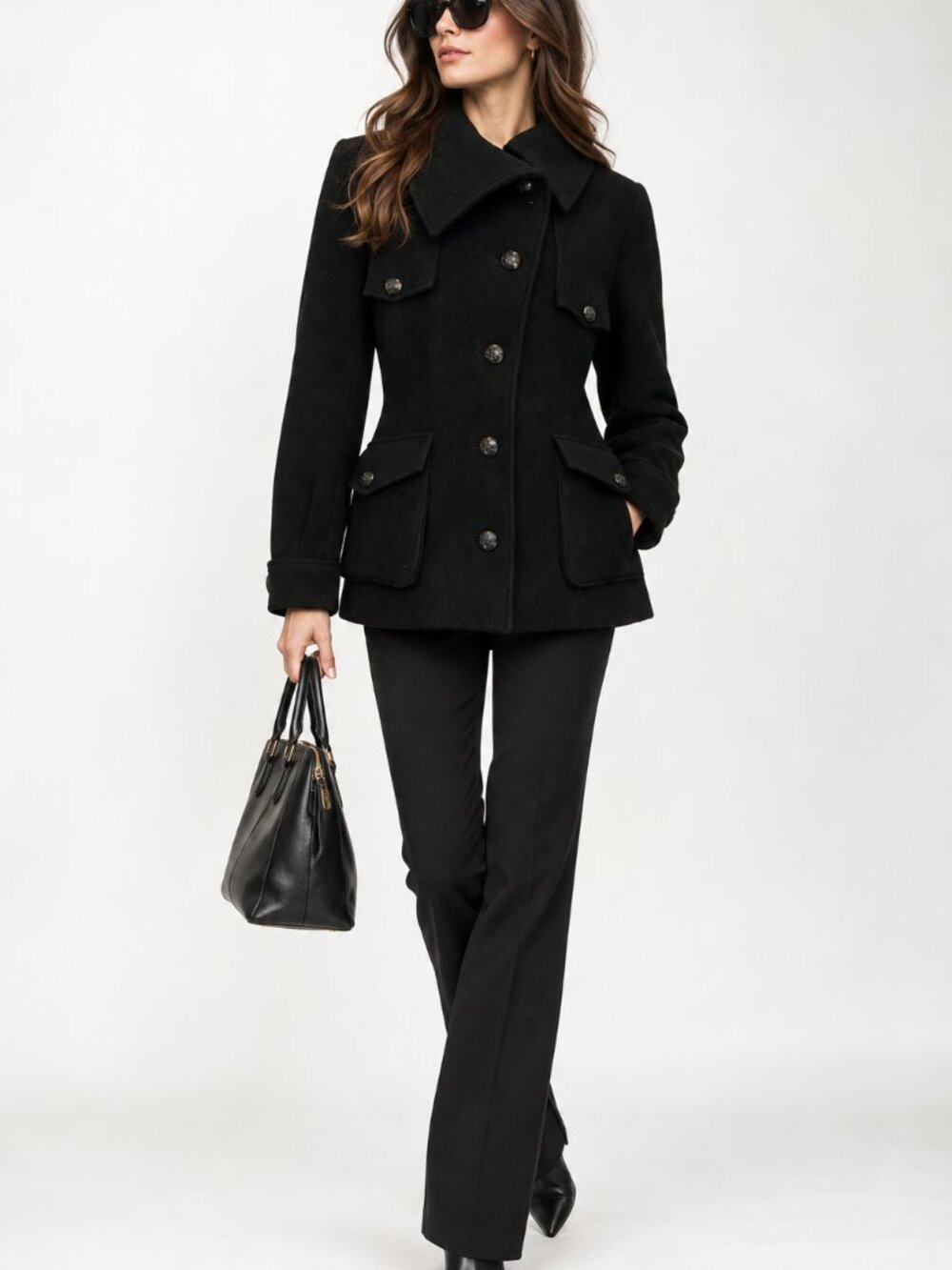 Mackage Black Wool Mohair Military Peacoat Jacket Coat Size L